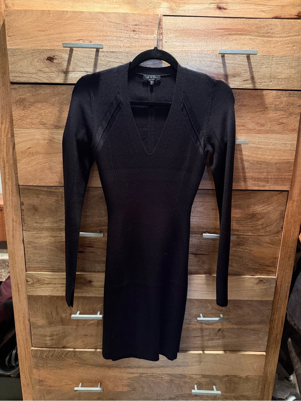 rag & bone Black Long-Sleeve V-Neck Knit Dress